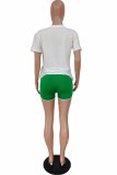 Green Sportswear Print Letter O Neck Short Sleeve Two Pieces