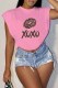 Pink Casual Print Letter O Neck T-Shirts