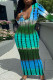 Blue Casual Print Patchwork U Neck One Step Skirt Dresses