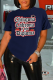 Navy Blue Casual Street Print Patchwork Letter O Neck T-Shirts