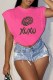 Rose Red Casual Print Letter O Neck T-Shirts