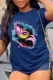 Navy Blue Casual Vintage Print Patchwork O Neck T-Shirts