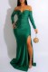 Green Sexy Print Slit Letter V Neck Evening Dress Dresses