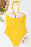 Yellow Sexy Solid Bandage Backless Fold Swimwears (With Paddings)