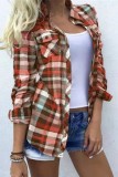Colour Casual Plaid Print Cardigan Shirt Collar Tops