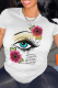 White Street Eyes Printed Patchwork O Neck T-Shirts