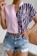 Pink Casual Print Patchwork V Neck Tops