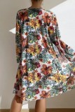 Blue Sexy Print Basic Swimsuit Three Piece Set (With Paddings)