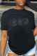 Black Street Print Patchwork O Neck T-Shirts