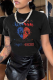 Black Casual Street Print Patchwork Letter O Neck T-Shirts
