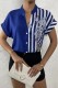 Blue Casual Print Patchwork V Neck Tops