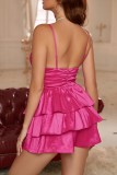 Rose Red Sexy Solid Patchwork Backless V Neck Regular Romper