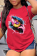 Red Casual Vintage Print Patchwork O Neck T-Shirts