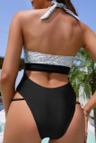 Silver Sexy Patchwork Bandage Hollowed Out Backless Swimwears (With Paddings)