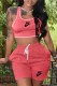 Watermelon Red Casual Print Letter U Neck Sleeveless Two Pieces