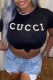 Black Street Print Letter O Neck T-Shirts