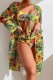 Yellow Sexy Print Basic Swimsuit Three Piece Set (With Paddings)