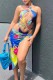 Multicolor Sexy Print Tie Dye Bandage Hollowed Out Backless Swimwears (With Paddings)
