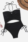 Red Sexy Solid Bandage Hollowed Out Backless Swimwears (With Paddings)