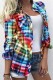 Colour Casual Plaid Print Cardigan Shirt Collar Tops