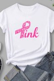 White Casual Print Letter O Neck T-Shirts