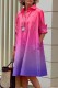 Rose Red Casual Gradual Change Print Basic Turndown Collar Shirt Dress Dresses