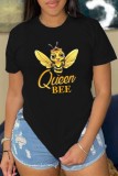 White Casual Print Basic O Neck T-Shirts