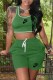 Green Casual Print Letter U Neck Sleeveless Two Pieces