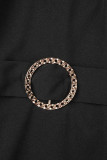 Black Casual Elegant Solid Patchwork With Belt O Neck One Step Skirt Dresses