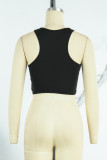 Black Sexy Print Asymmetrical O Neck Tops