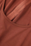 Brown Sexy Solid Patchwork Zipper Turtleneck Pencil Skirt Dresses