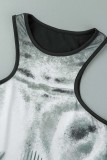 Black Sexy Print Asymmetrical O Neck Tops