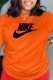 Orange Casual Print Letter O Neck T-Shirts