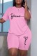 Pink Casual Print Basic O Neck Short Sleeve Two Pieces