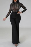 Apricot Sexy Patchwork Hot Drilling See-through Half A Turtleneck Tops