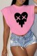 Pink Casual Print Patchwork O Neck T-Shirts