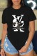 Black Casual Character Print Letter O Neck T-Shirts