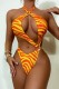 Orange Sexy Print Bandage Hollowed Out Backless Asymmetrical Swimwears (With Paddings)