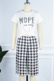 Black White Casual Print Tassel Patchwork Short Sleeve Two Pieces