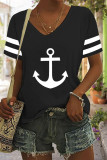 Blue Casual Print Basic V Neck T-Shirts