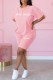 Pink Casual Print Letter O Neck Short Sleeve Two Pieces