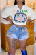 White Casual Street Print Patchwork V Neck T-Shirts