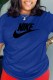 Blue Casual Print Letter O Neck T-Shirts