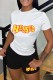 Black Casual Daily Letter Print Basic O Neck Short Sleeve Two Pieces