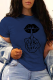 Navy Blue Street Skull Lips Printed Patchwork O Neck T-Shirts