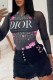Black Casual Street Print Patchwork Letter O Neck Tops