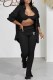 Black Sexy Print Letter Turndown Collar Long Sleeve Three Pieces