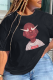 Black Street Print Patchwork O Neck T-Shirts