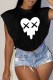 Black Casual Print Patchwork O Neck T-Shirts