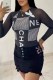 Black Casual Street Print Patchwork Letter O Neck Tops
